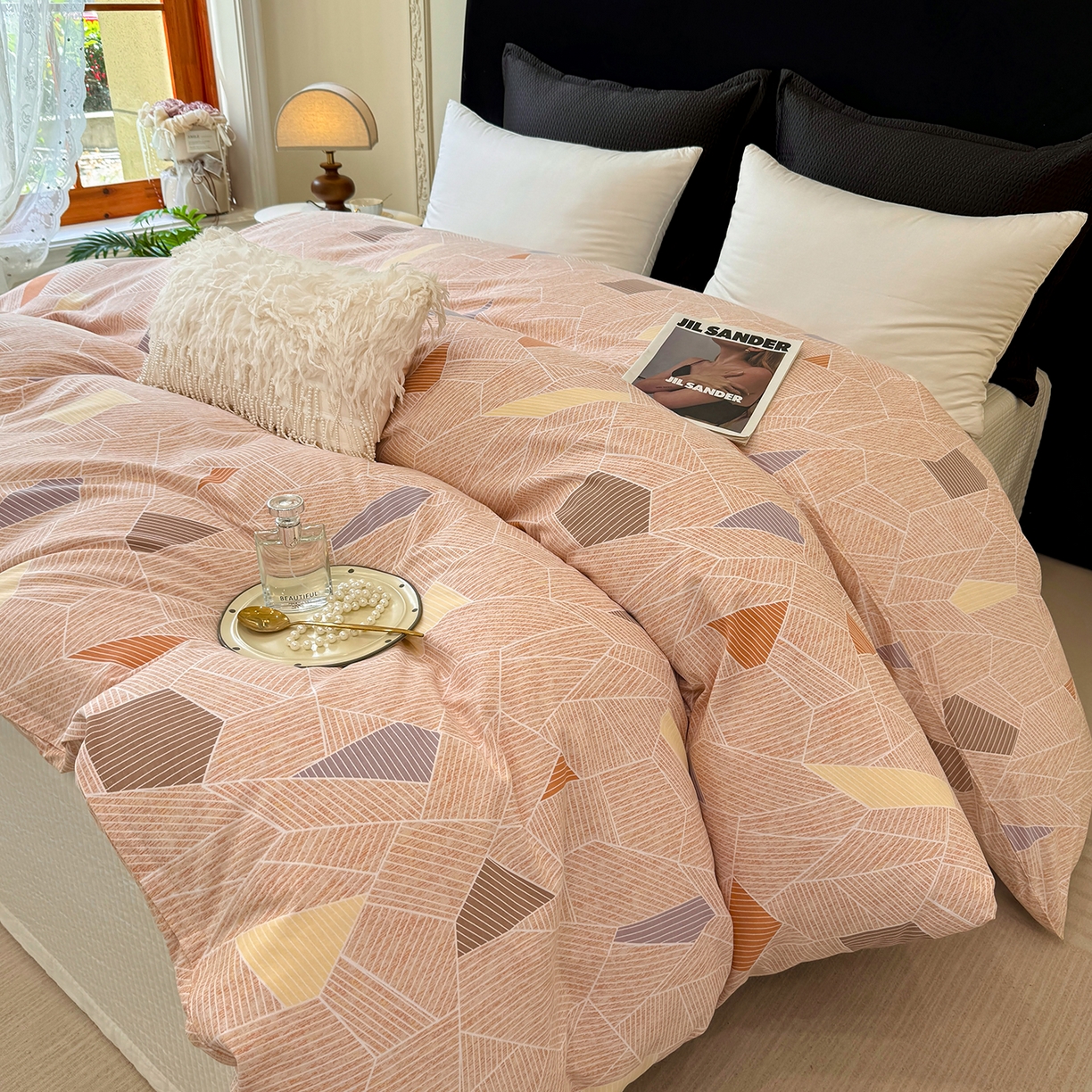 91家纺网 家纺一手货源 找家纺 壹贝家纺 2026新款全棉磨毛单品被套系列 记忆碎片-咖