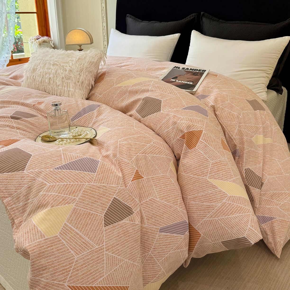 91家纺网 家纺一手货源 找家纺 壹贝家纺 2026新款全棉磨毛单品被套系列 记忆碎片-咖