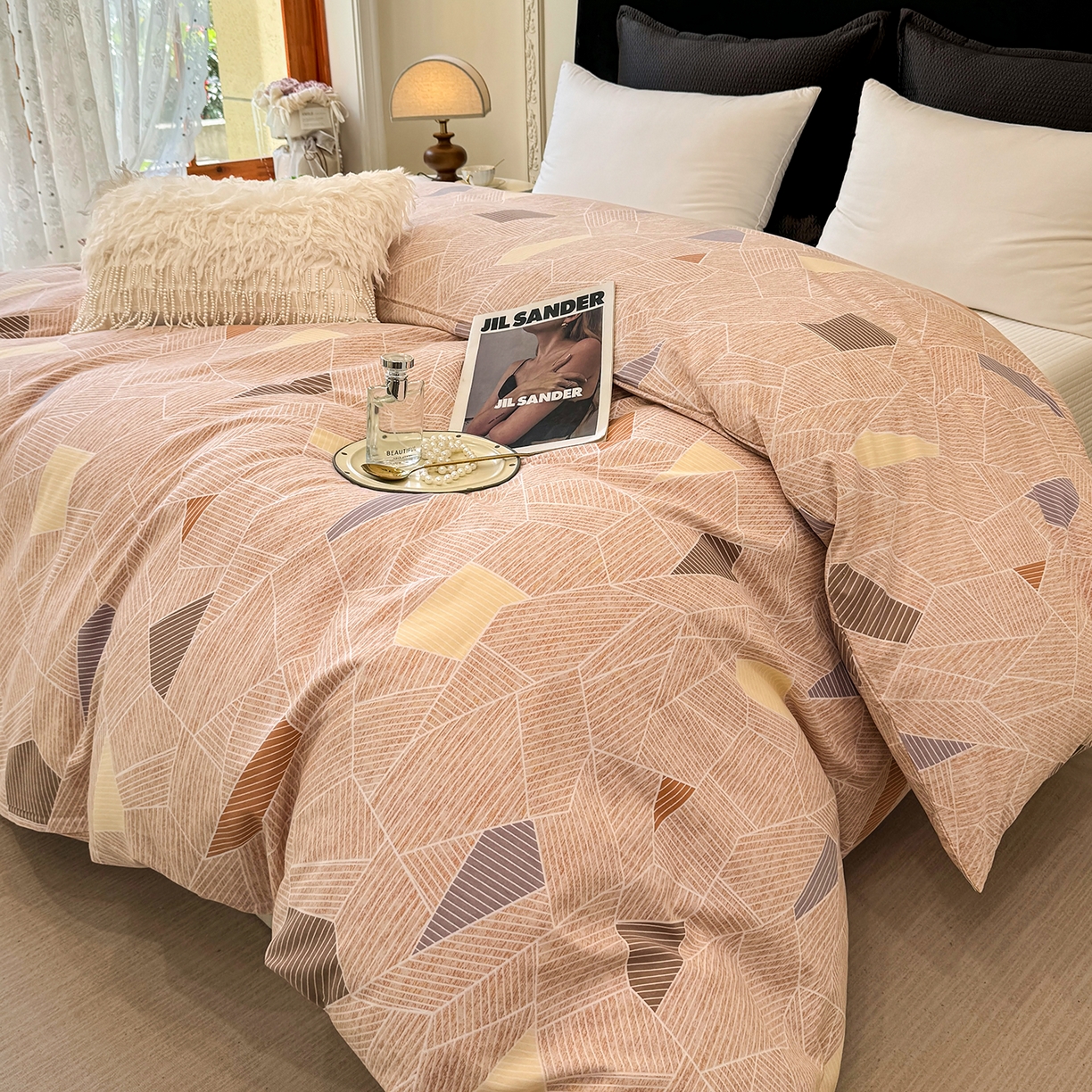 91家纺网 家纺一手货源 找家纺 壹贝家纺 2026新款全棉磨毛单品被套系列 记忆碎片-咖