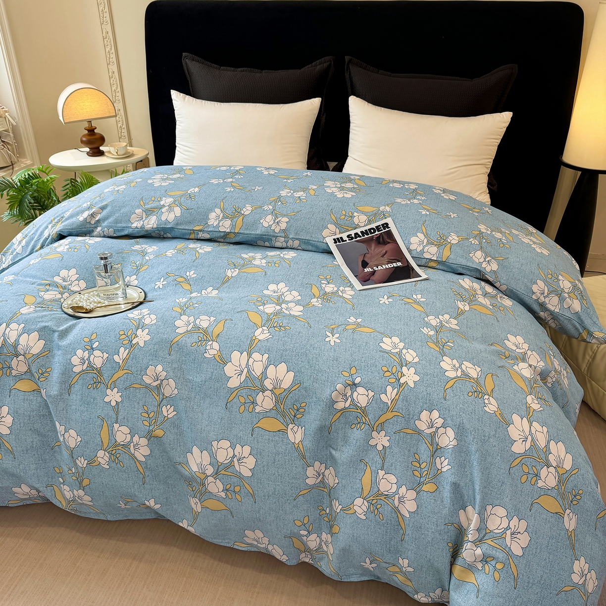 91家纺网 家纺一手货源 找家纺 壹贝家纺 2026新款全棉磨毛单品被套系列 蓝莲花