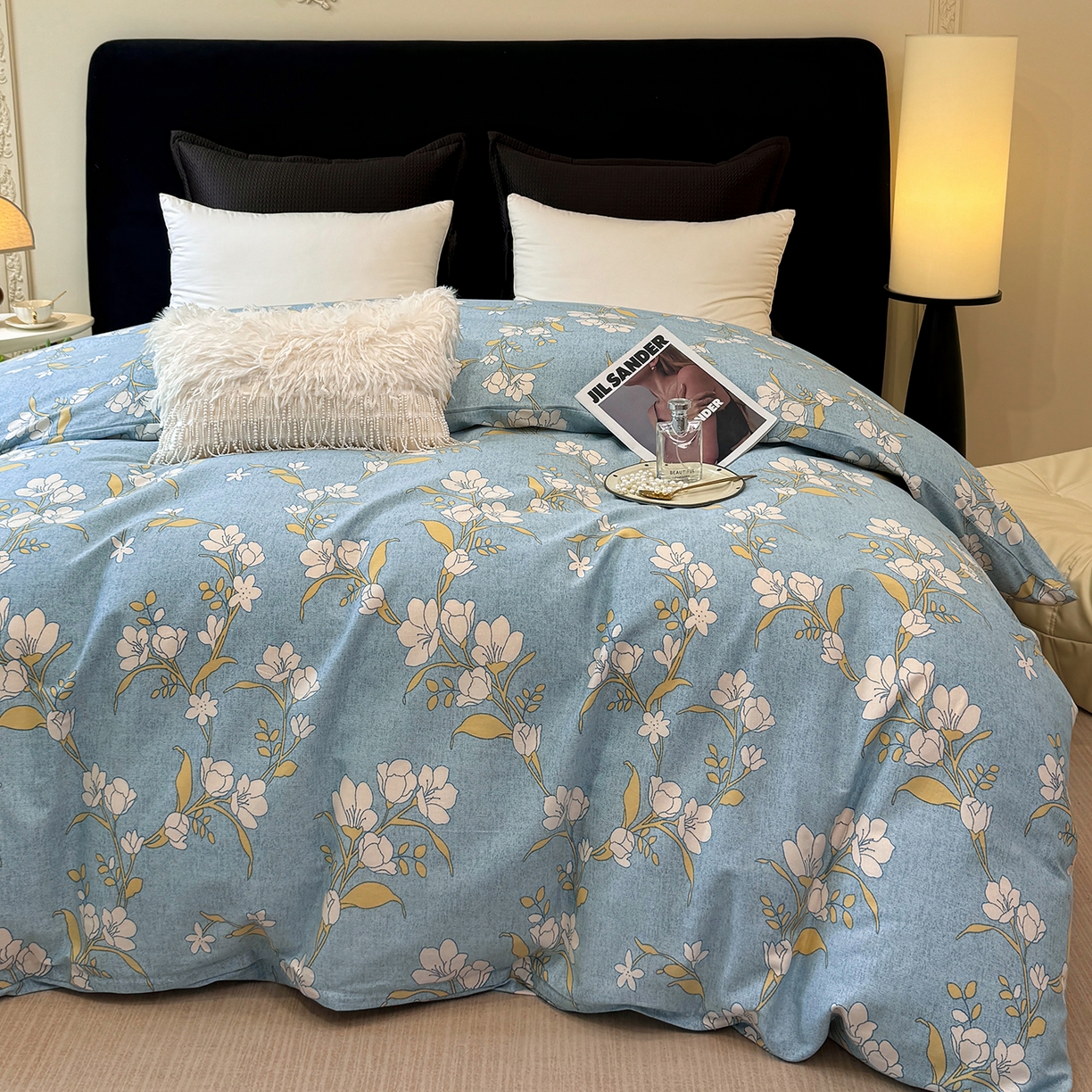 91家纺网 家纺一手货源 找家纺 壹贝家纺 2026新款全棉磨毛单品被套系列 蓝莲花