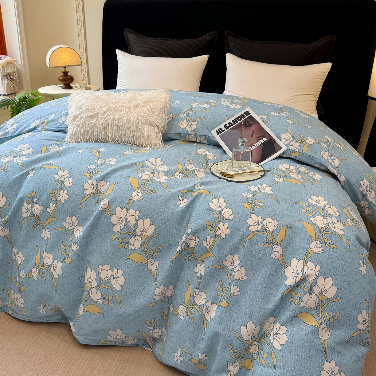 91家纺网 家纺一手货源 找家纺 壹贝家纺 2026新款全棉磨毛单品被套系列 蓝莲花