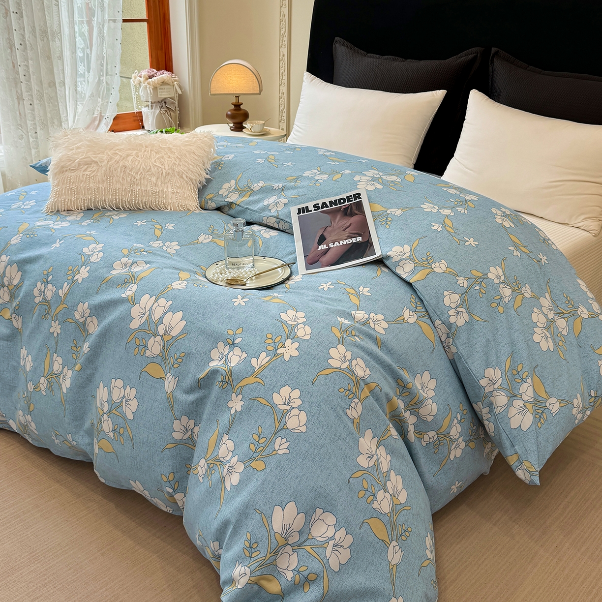 91家纺网 家纺一手货源 找家纺 壹贝家纺 2026新款全棉磨毛单品被套系列 蓝莲花