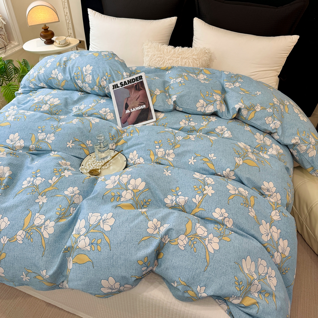 91家纺网 家纺一手货源 找家纺 壹贝家纺 2026新款全棉磨毛单品被套系列 蓝莲花