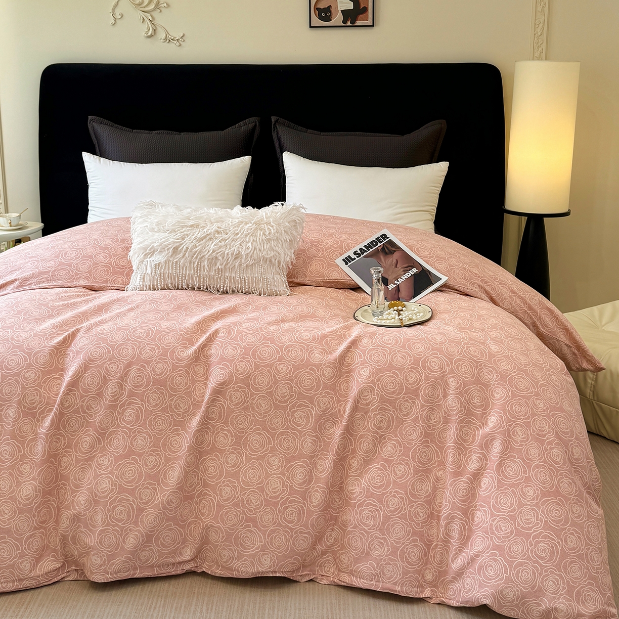 91家纺网 家纺一手货源 找家纺 壹贝家纺 2026新款全棉磨毛单品被套系列 玫瑰情缘-粉