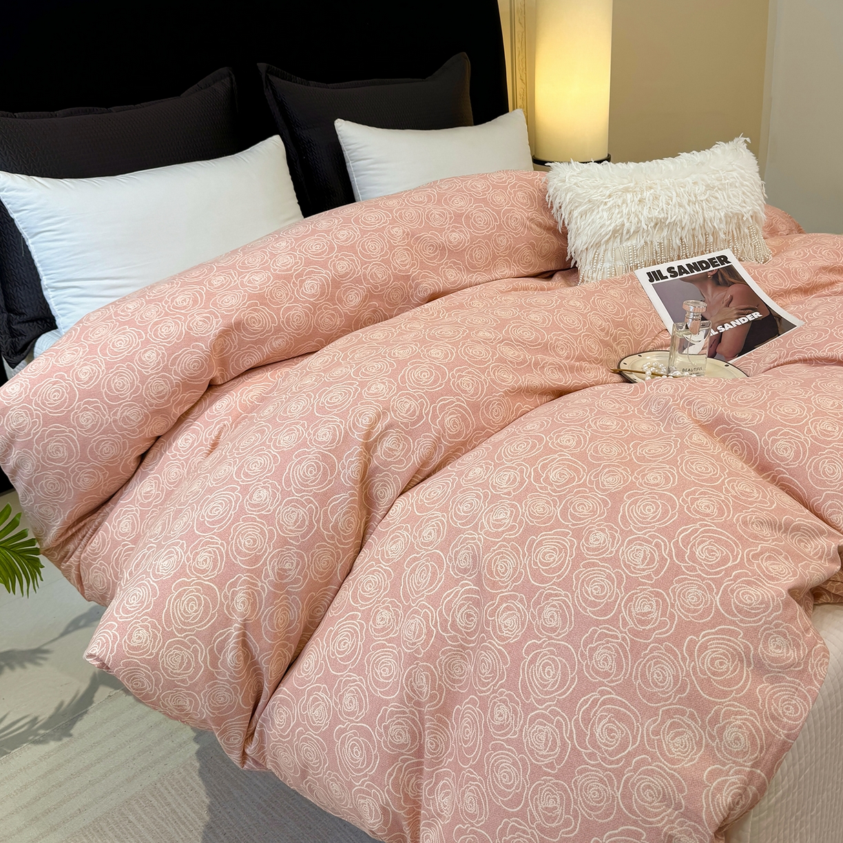 91家纺网 家纺一手货源 找家纺 壹贝家纺 2026新款全棉磨毛单品被套系列 玫瑰情缘-粉