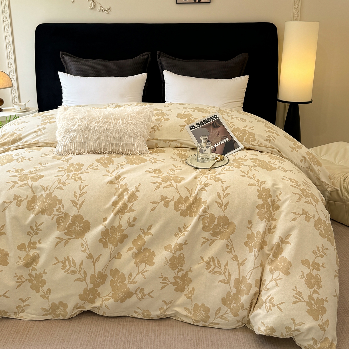 91家纺网 家纺一手货源 找家纺 壹贝家纺 2026新款全棉磨毛单品被套系列 梅花印-黄