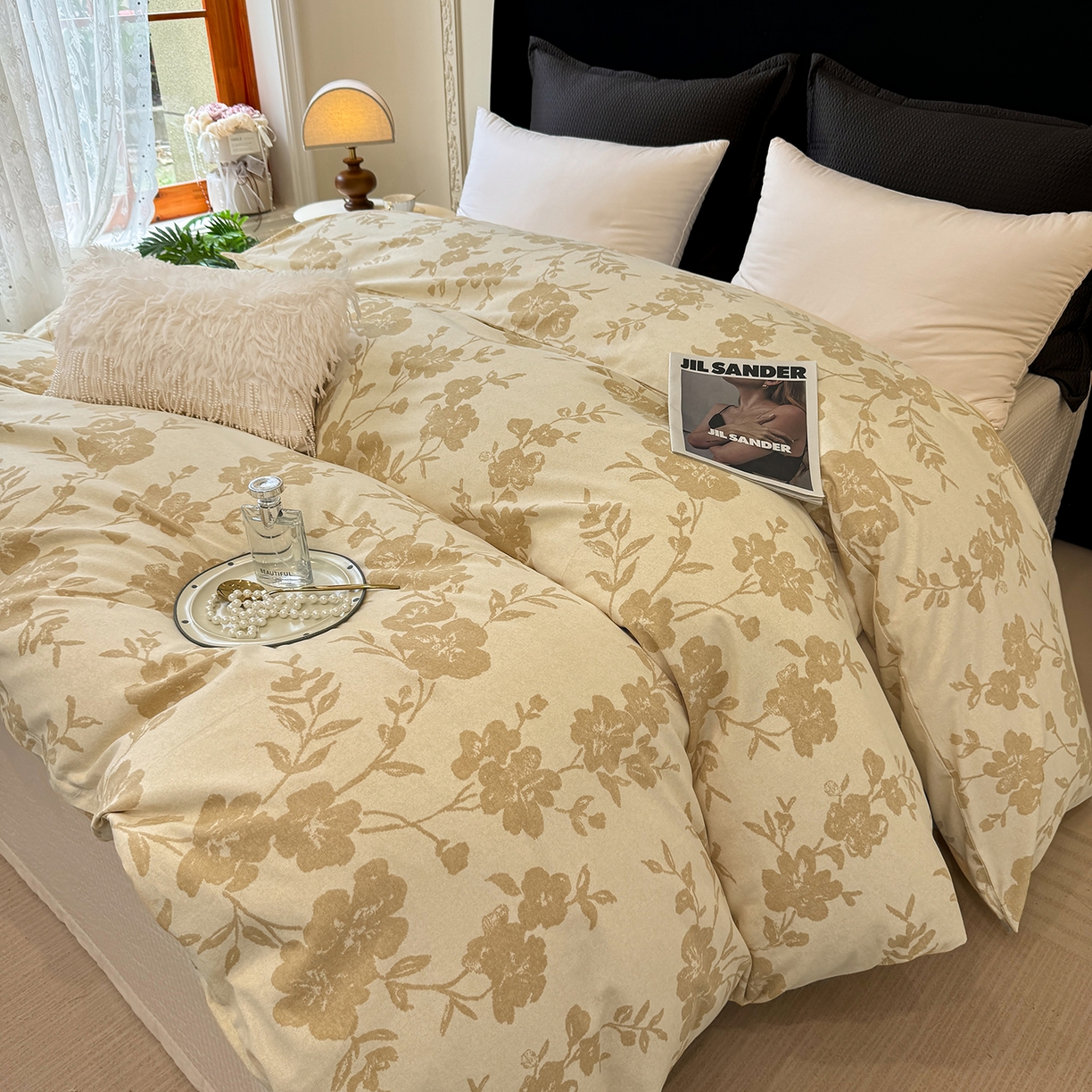 91家纺网 家纺一手货源 找家纺 壹贝家纺 2026新款全棉磨毛单品被套系列 梅花印-黄