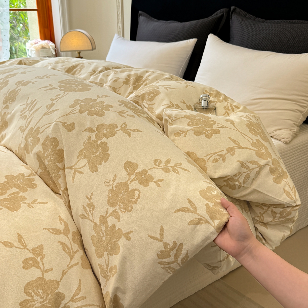 91家纺网 家纺一手货源 找家纺 壹贝家纺 2026新款全棉磨毛单品被套系列 梅花印-黄