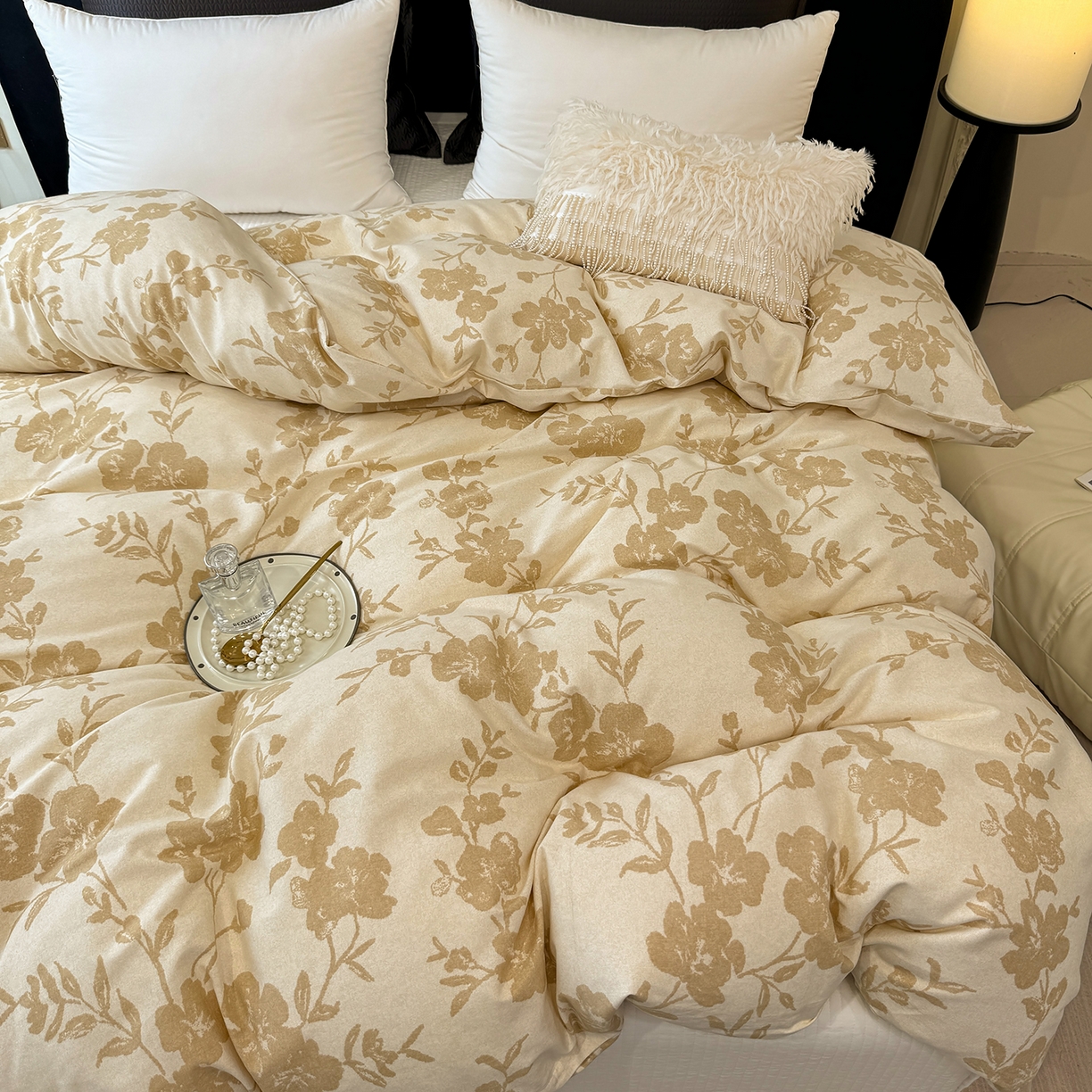 91家纺网 家纺一手货源 找家纺 壹贝家纺 2026新款全棉磨毛单品被套系列 梅花印-黄