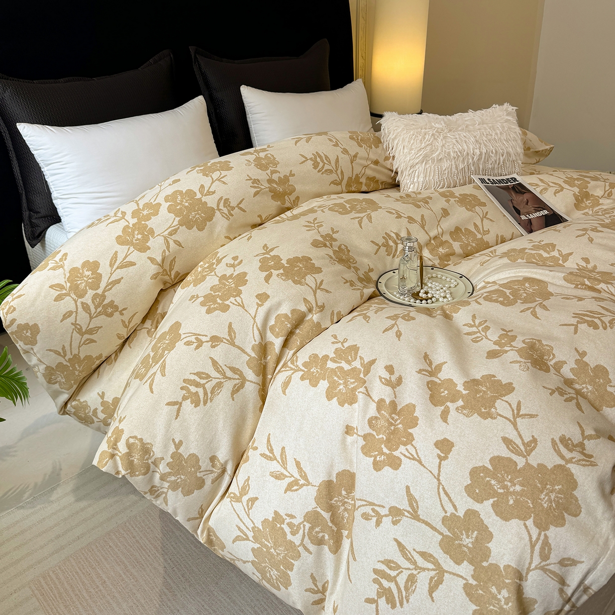 91家纺网 家纺一手货源 找家纺 壹贝家纺 2026新款全棉磨毛单品被套系列 梅花印-黄