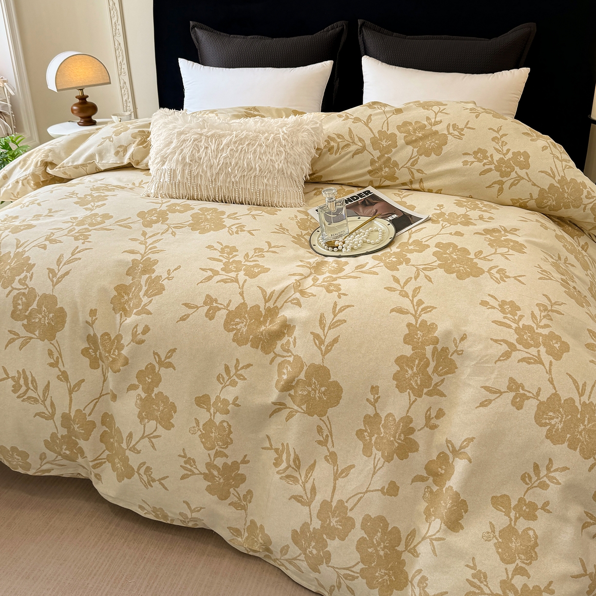 91家纺网 家纺一手货源 找家纺 壹贝家纺 2026新款全棉磨毛单品被套系列 梅花印-黄