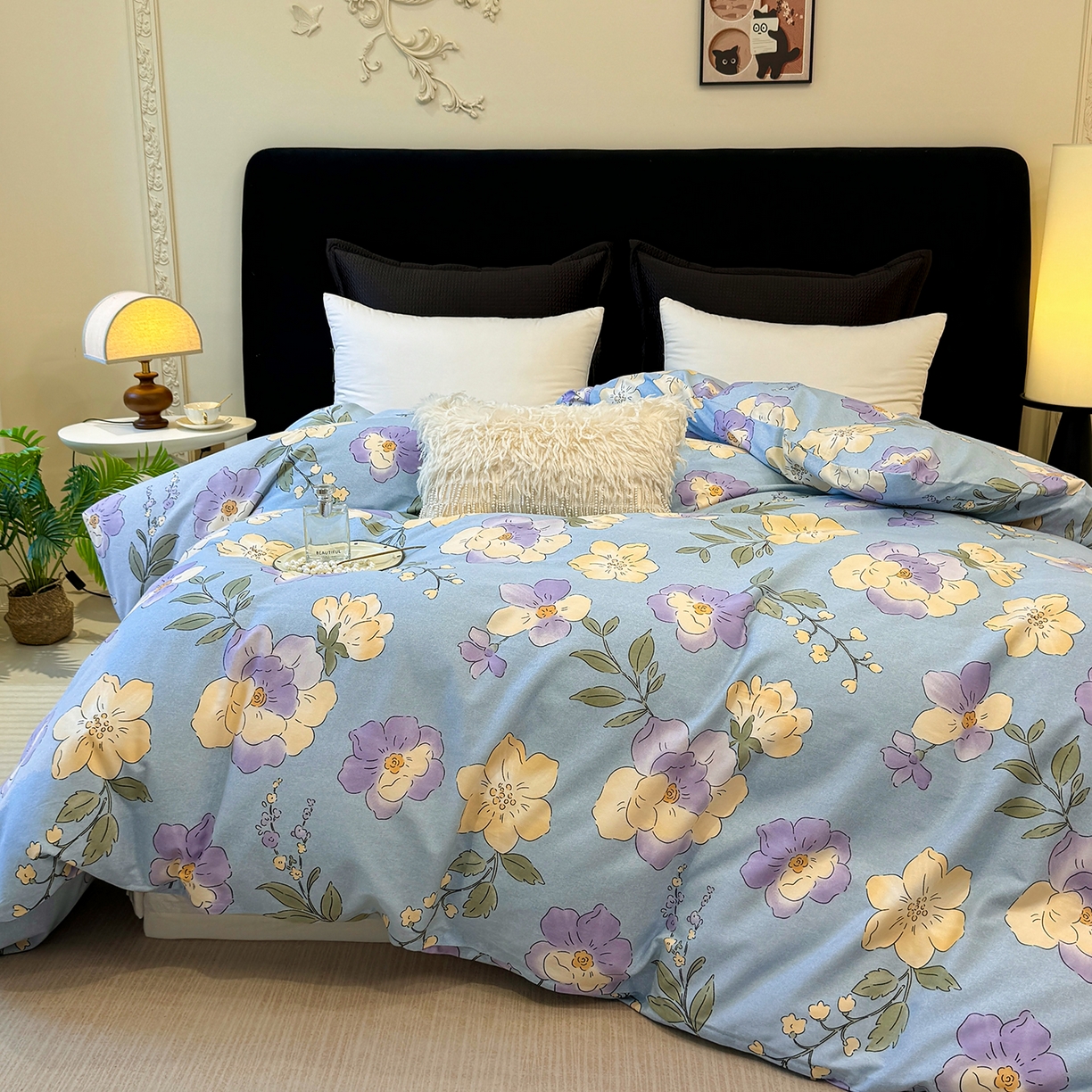 91家纺网 家纺一手货源 找家纺 壹贝家纺 2026新款全棉磨毛单品被套系列 莫奈花园