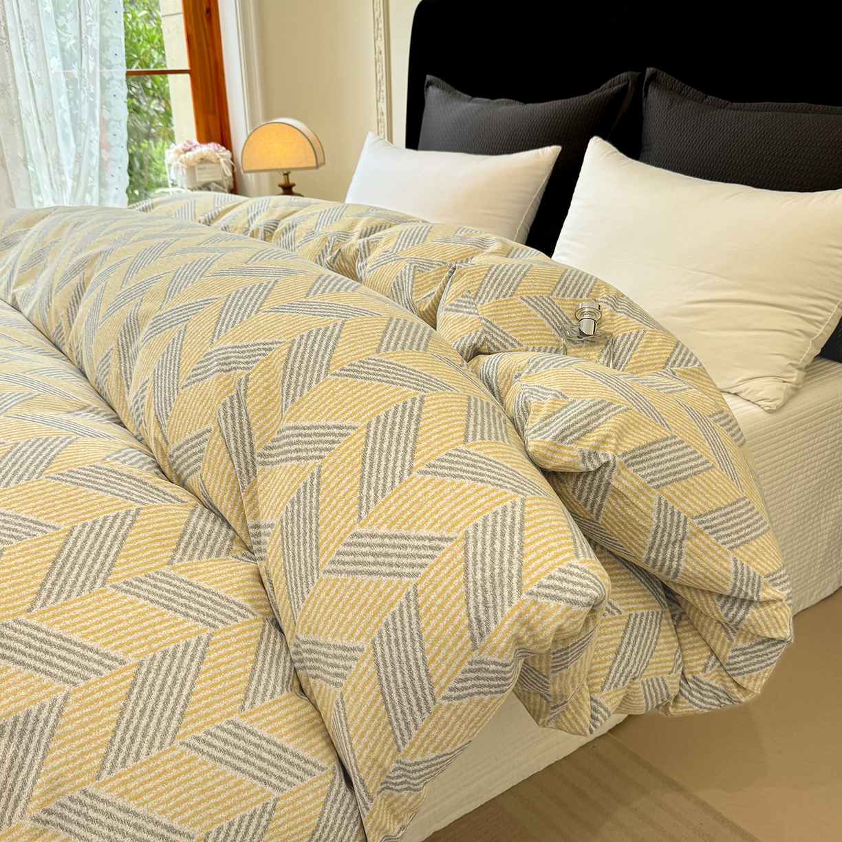 91家纺网 家纺一手货源 找家纺 壹贝家纺 2026新款全棉磨毛单品被套系列 施华洛-灰