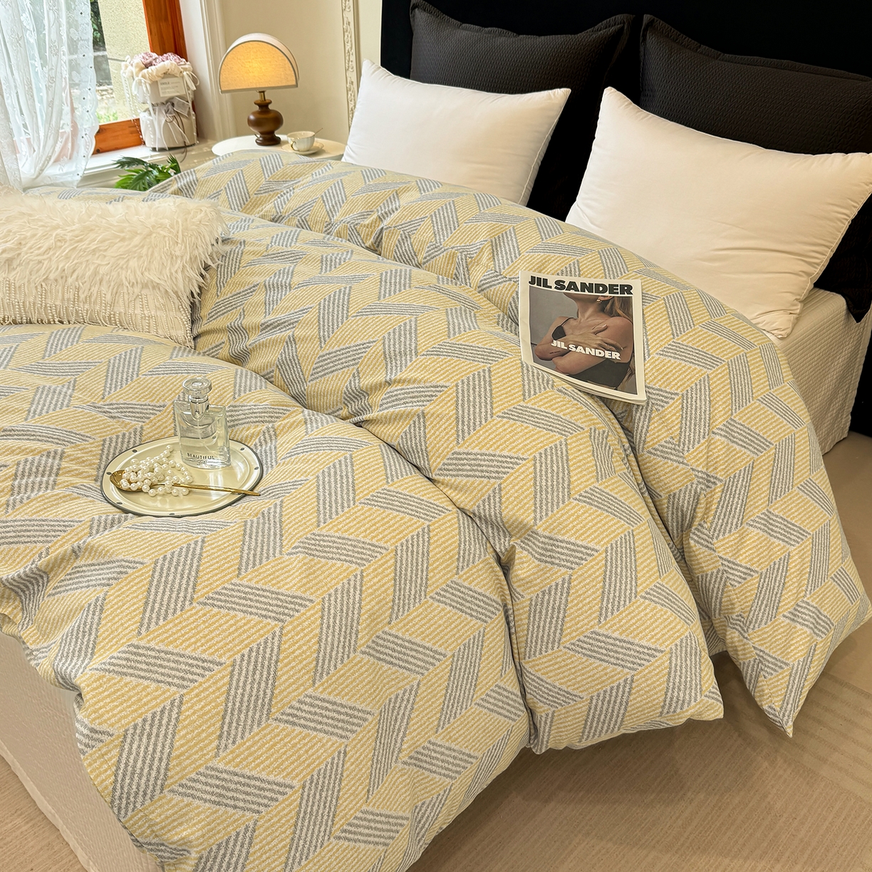 91家纺网 家纺一手货源 找家纺 壹贝家纺 2026新款全棉磨毛单品被套系列 施华洛-灰