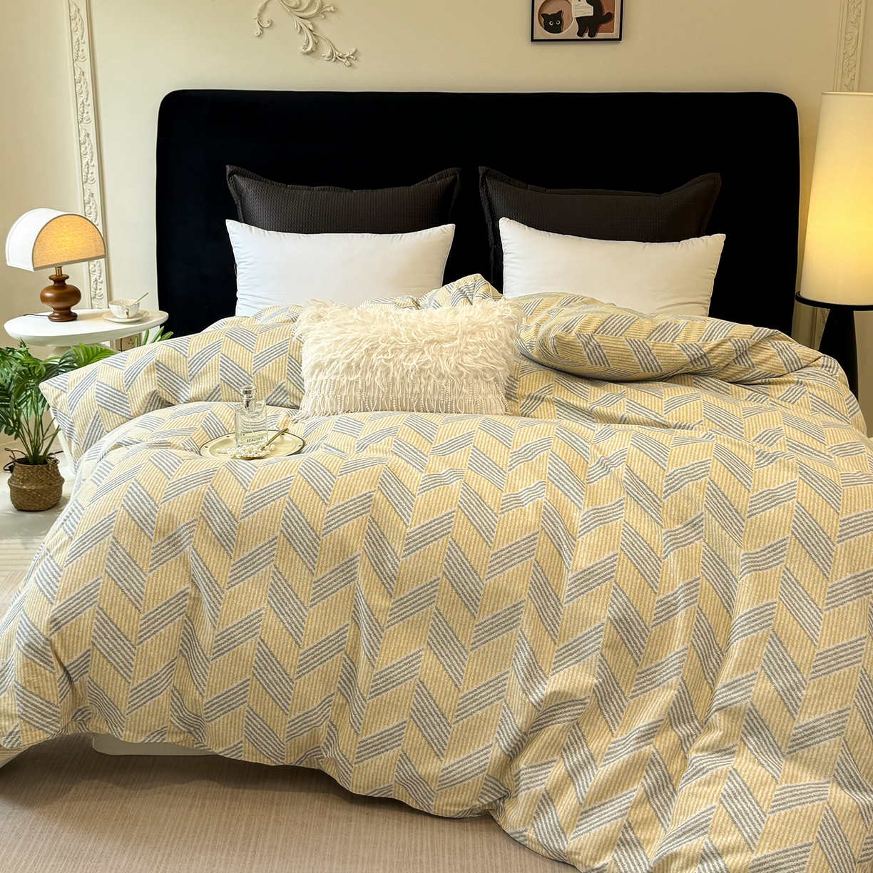 91家纺网 家纺一手货源 找家纺 壹贝家纺 2026新款全棉磨毛单品被套系列 施华洛-灰