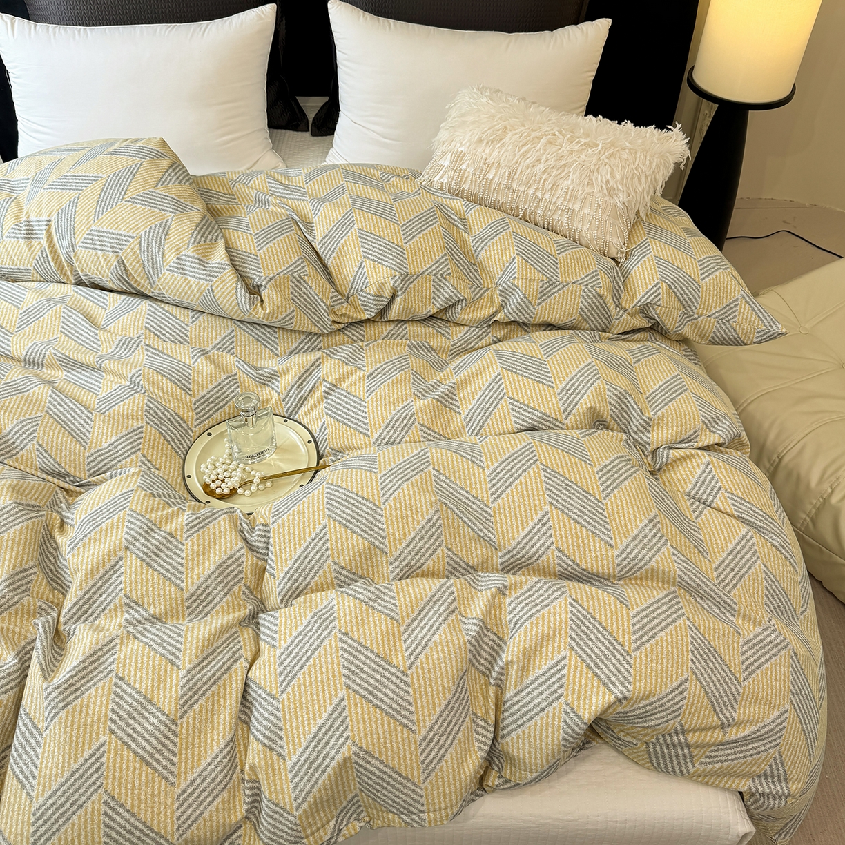 91家纺网 家纺一手货源 找家纺 壹贝家纺 2026新款全棉磨毛单品被套系列 施华洛-灰