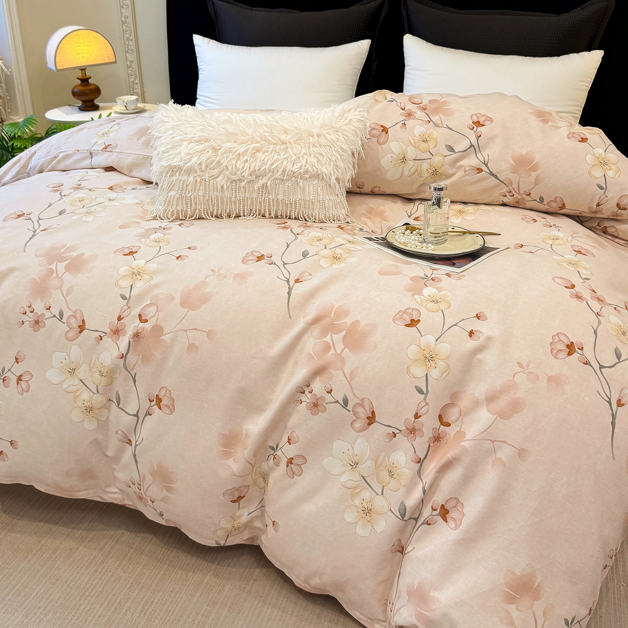 91家纺网 家纺一手货源 找家纺 壹贝家纺 2026新款全棉磨毛单品被套系列 十里桃花