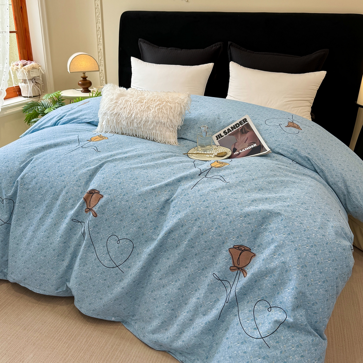 91家纺网 家纺一手货源 找家纺 壹贝家纺 2026新款全棉磨毛单品被套系列 小香玉-蓝