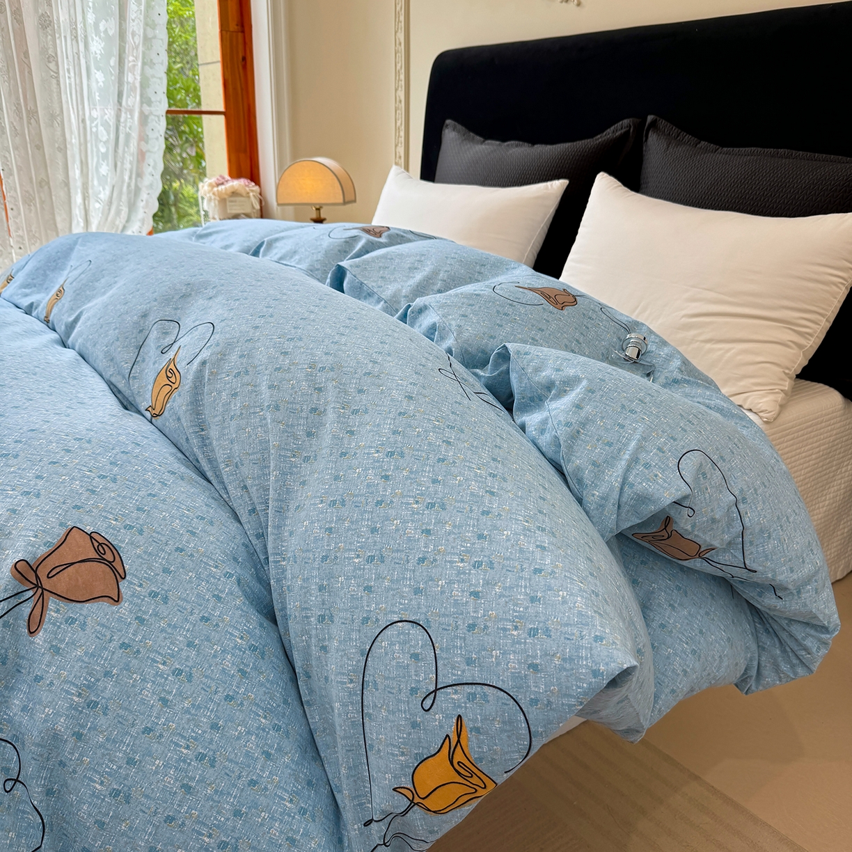 91家纺网 家纺一手货源 找家纺 壹贝家纺 2026新款全棉磨毛单品被套系列 小香玉-蓝