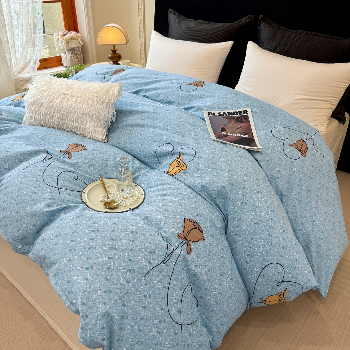 91家纺网 家纺一手货源 找家纺 壹贝家纺 2026新款全棉磨毛单品被套系列 小香玉-蓝