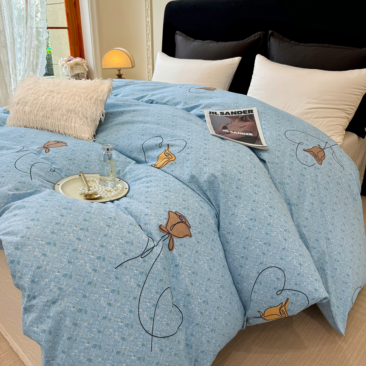 91家纺网 家纺一手货源 找家纺 壹贝家纺 2026新款全棉磨毛单品被套系列 小香玉-蓝