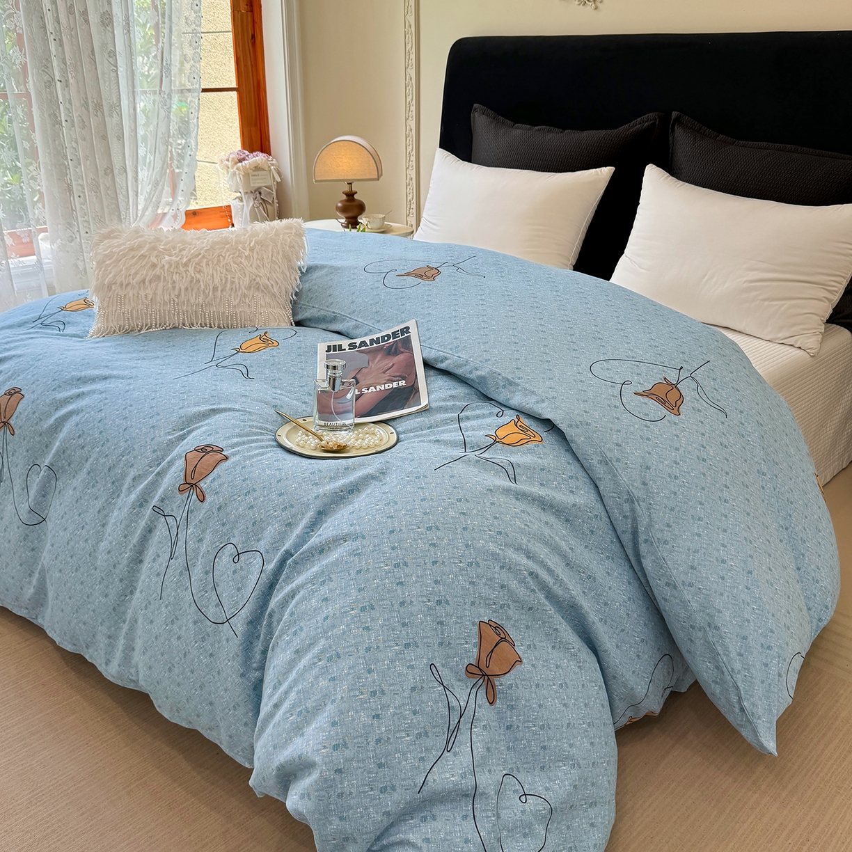 91家纺网 家纺一手货源 找家纺 壹贝家纺 2026新款全棉磨毛单品被套系列 小香玉-蓝