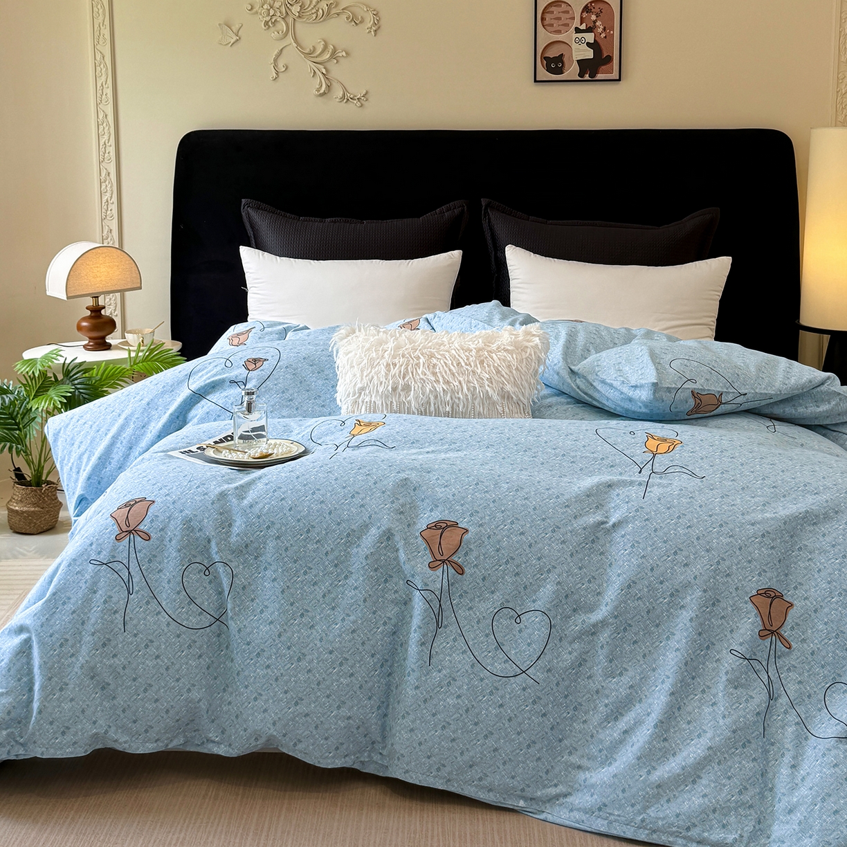 91家纺网 家纺一手货源 找家纺 壹贝家纺 2026新款全棉磨毛单品被套系列 小香玉-蓝