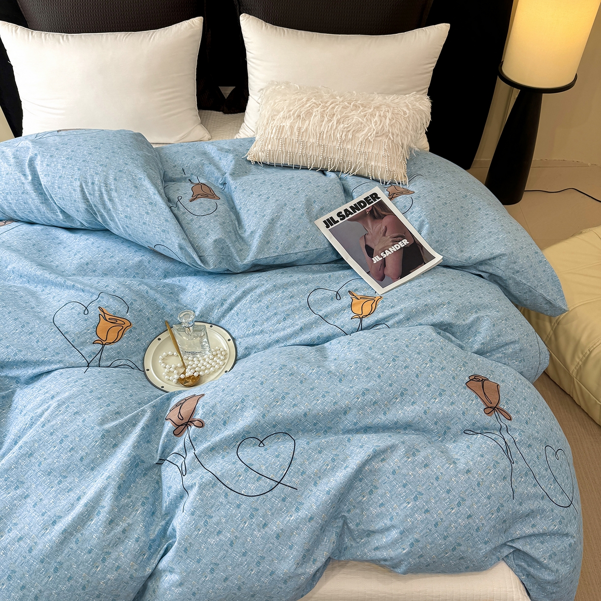 91家纺网 家纺一手货源 找家纺 壹贝家纺 2026新款全棉磨毛单品被套系列 小香玉-蓝