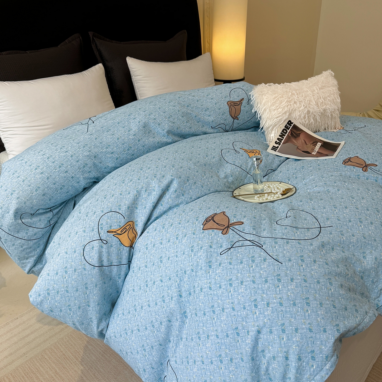 91家纺网 家纺一手货源 找家纺 壹贝家纺 2026新款全棉磨毛单品被套系列 小香玉-蓝