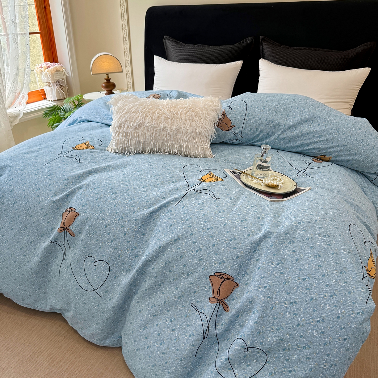 91家纺网 家纺一手货源 找家纺 壹贝家纺 2026新款全棉磨毛单品被套系列 小香玉-蓝