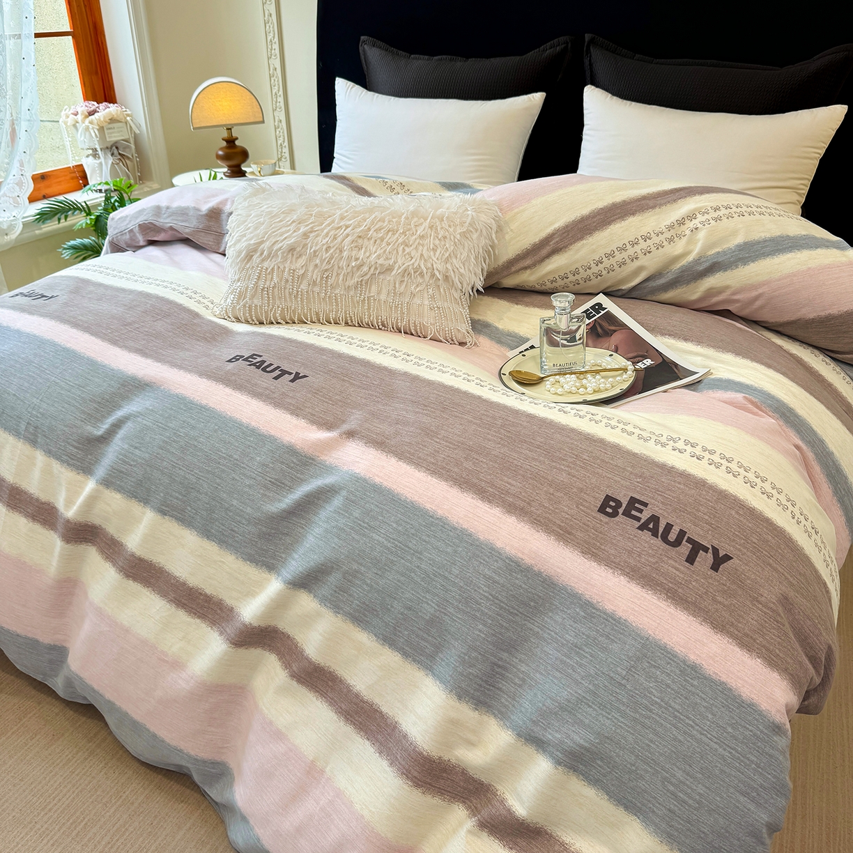 91家纺网 家纺一手货源 找家纺 壹贝家纺 2026新款全棉磨毛单品被套系列 信条主义-咖