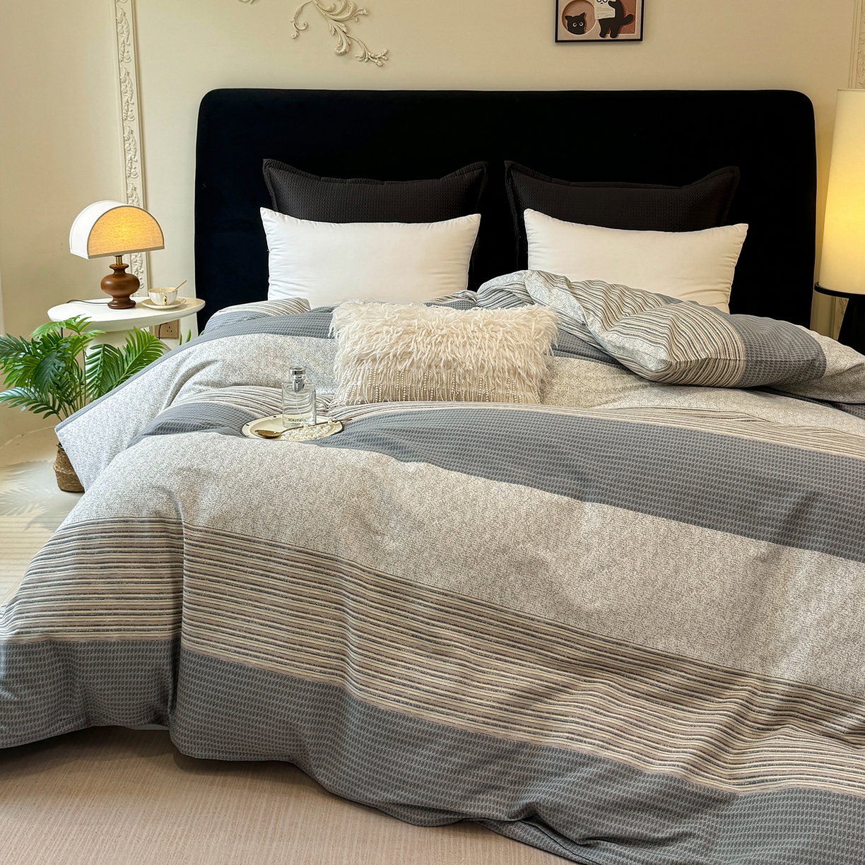 91家纺网 家纺一手货源 找家纺 壹贝家纺 2026新款全棉磨毛单品被套系列 亚马逊-灰