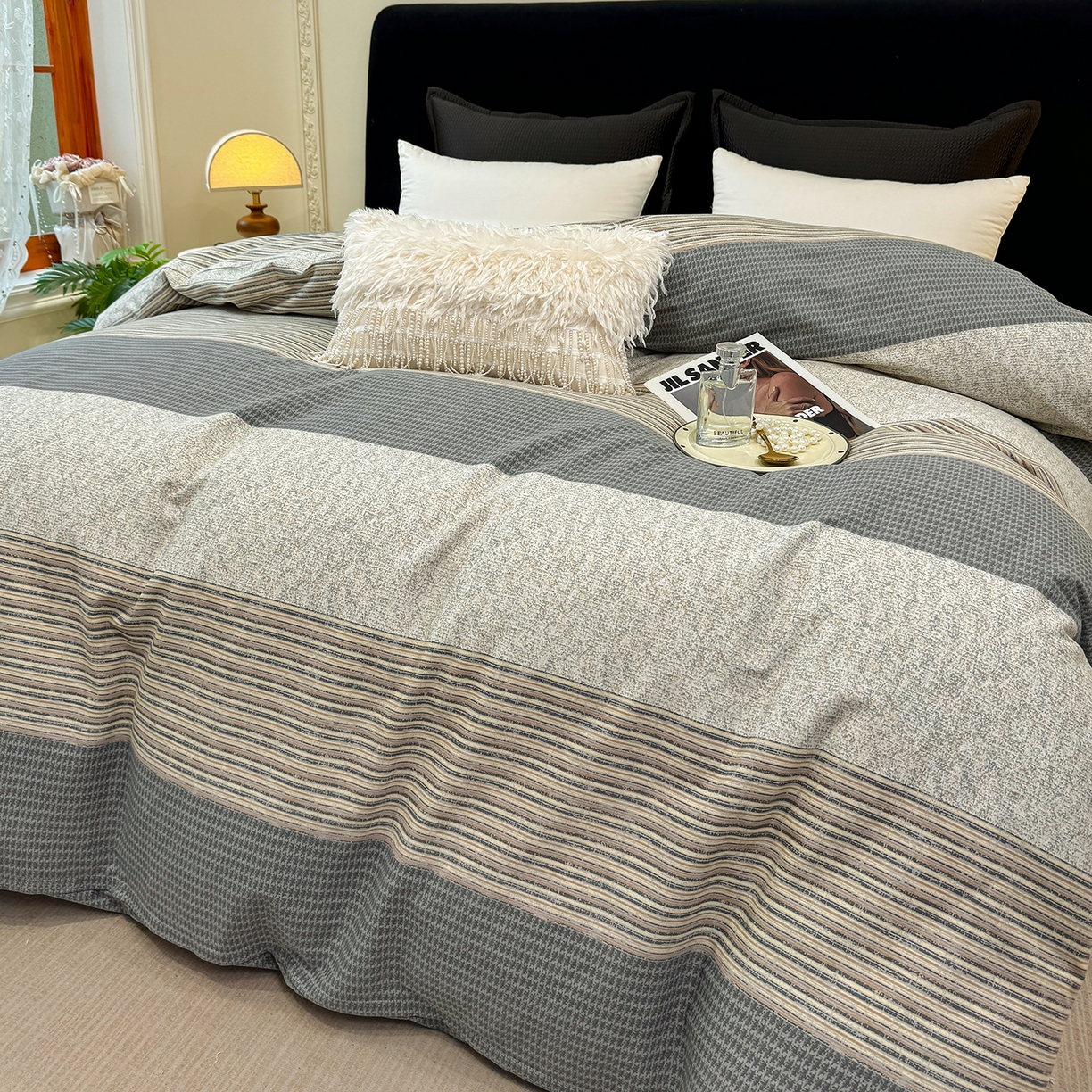 91家纺网 家纺一手货源 找家纺 壹贝家纺 2026新款全棉磨毛单品被套系列 亚马逊-灰