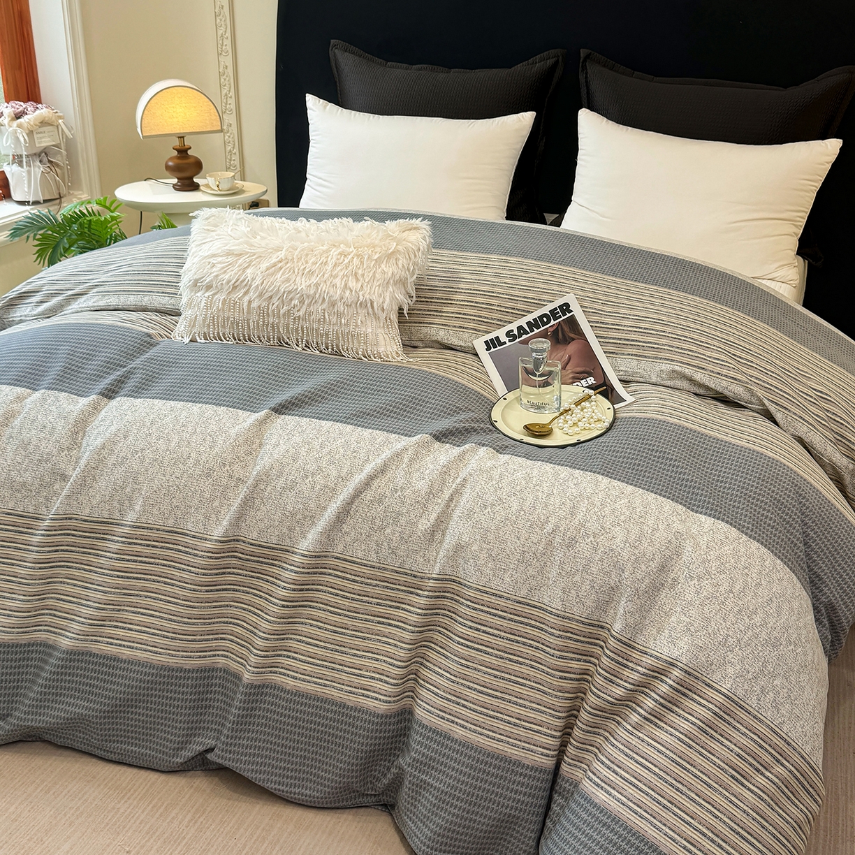 91家纺网 家纺一手货源 找家纺 壹贝家纺 2026新款全棉磨毛单品被套系列 亚马逊-灰