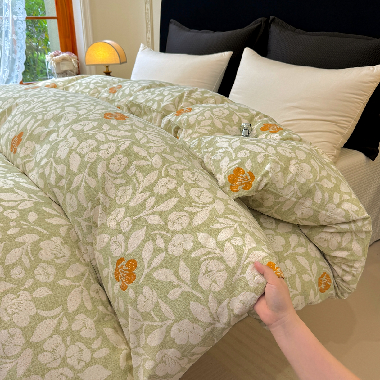 91家纺网 家纺一手货源 找家纺 壹贝家纺 2026新款全棉磨毛单品被套系列 芷绿