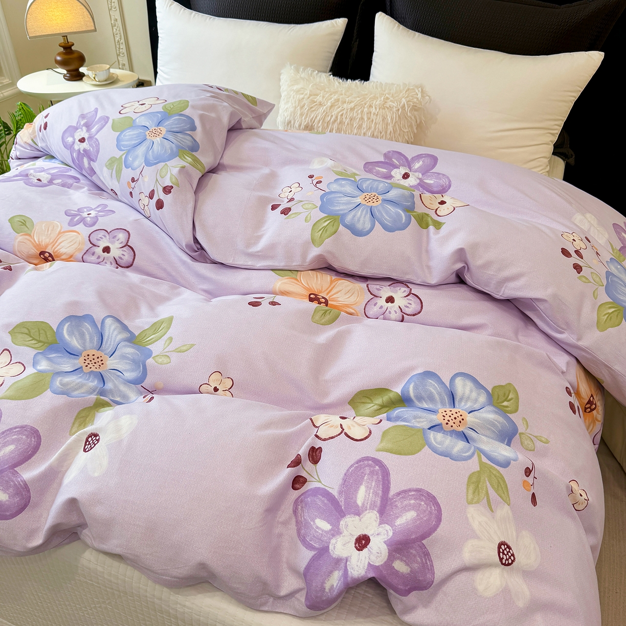 91家纺网 家纺一手货源 找家纺 壹贝家纺 2026新款全棉磨毛单品被套系列 紫魅