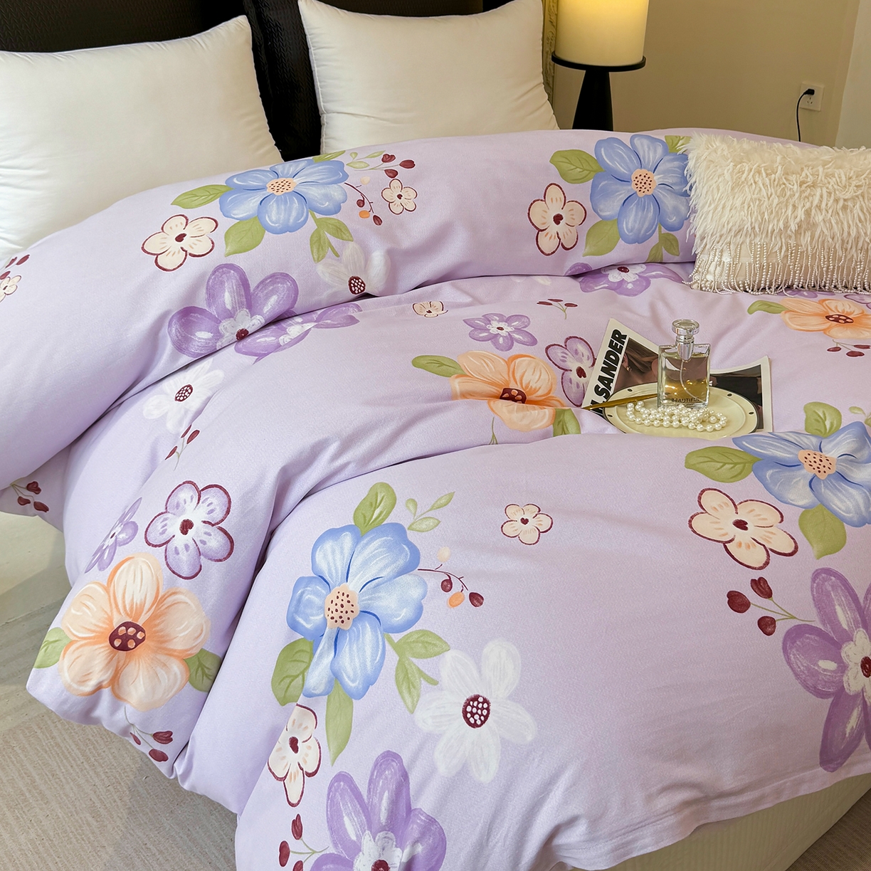 91家纺网 家纺一手货源 找家纺 壹贝家纺 2026新款全棉磨毛单品被套系列 紫魅