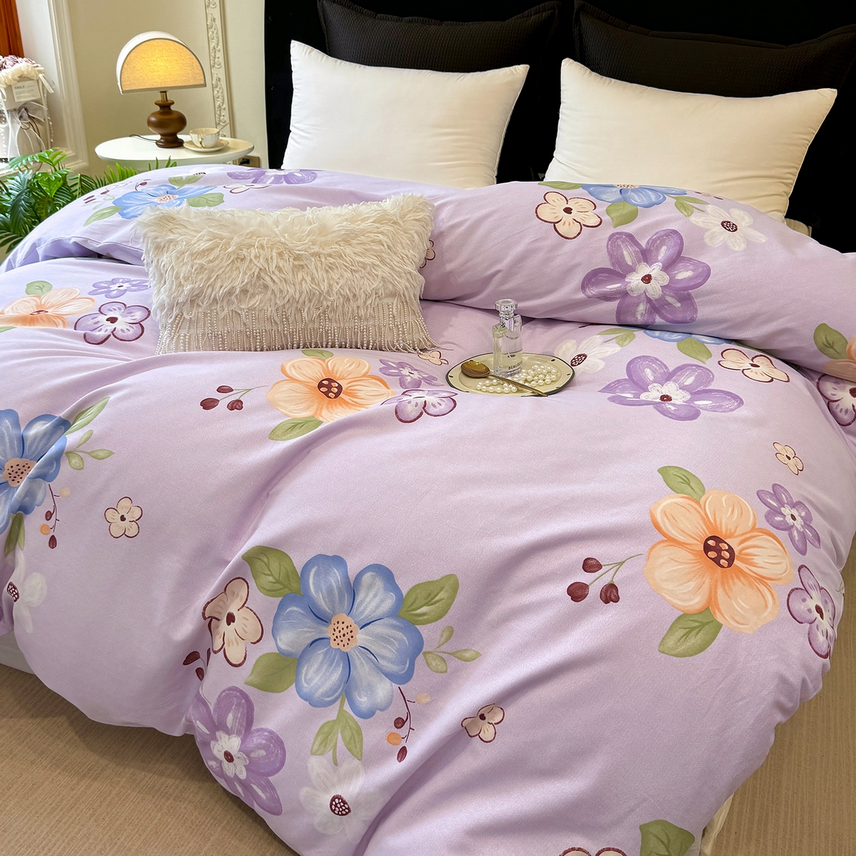 91家纺网 家纺一手货源 找家纺 壹贝家纺 2026新款全棉磨毛单品被套系列 紫魅