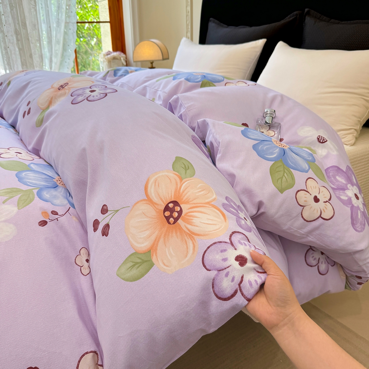 91家纺网 家纺一手货源 找家纺 壹贝家纺 2026新款全棉磨毛单品被套系列 紫魅