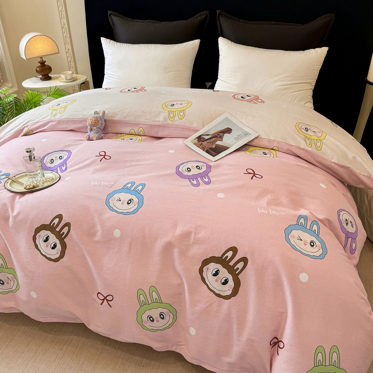 91家纺网 家纺一手货源 找家纺 壹贝家纺 2026新款全棉磨毛单品被套系列 lbb粉