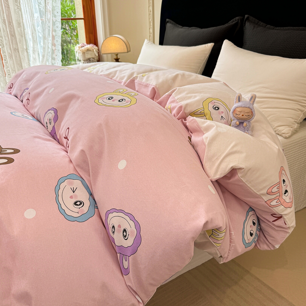 91家纺网 家纺一手货源 找家纺 壹贝家纺 2026新款全棉磨毛单品被套系列 lbb粉