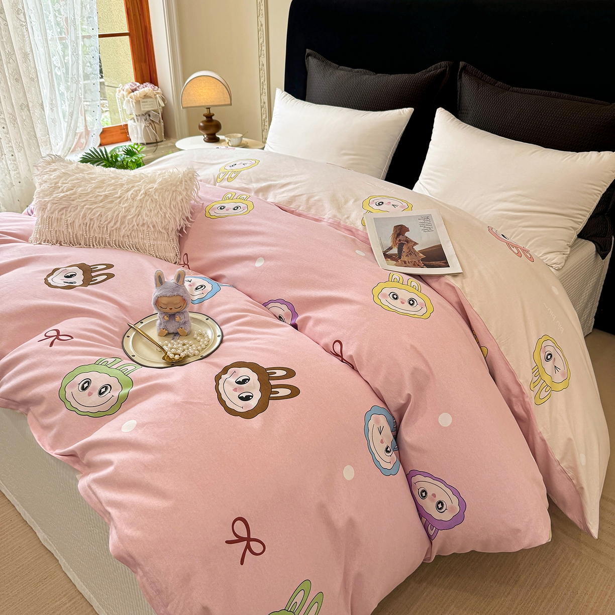 91家纺网 家纺一手货源 找家纺 壹贝家纺 2026新款全棉磨毛单品被套系列 lbb粉