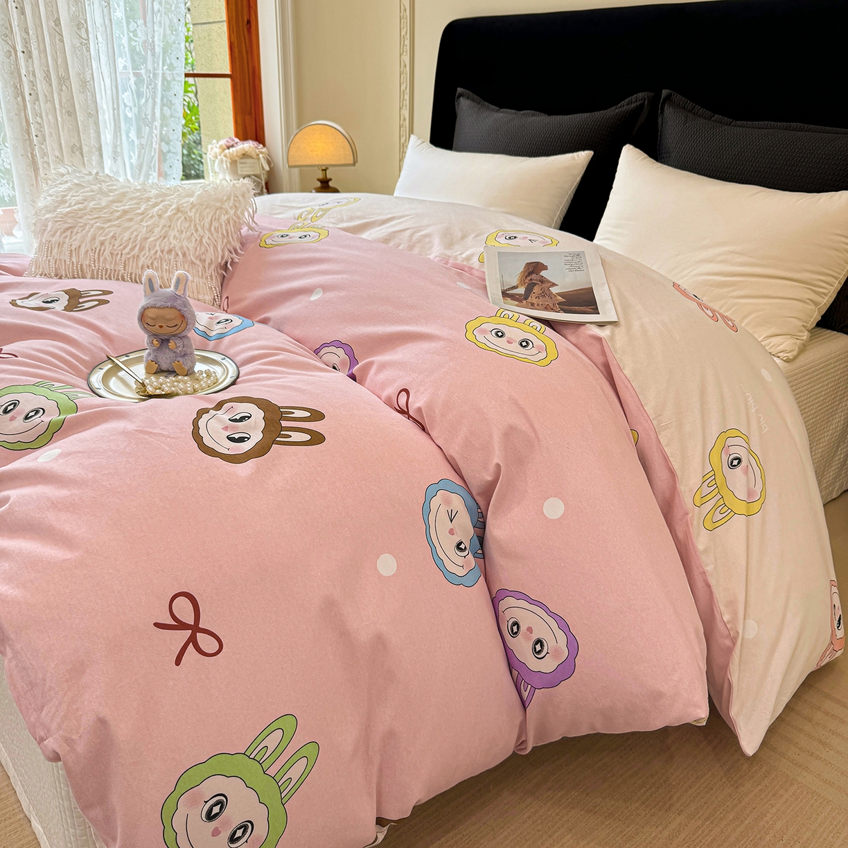 91家纺网 家纺一手货源 找家纺 壹贝家纺 2026新款全棉磨毛单品被套系列 lbb粉