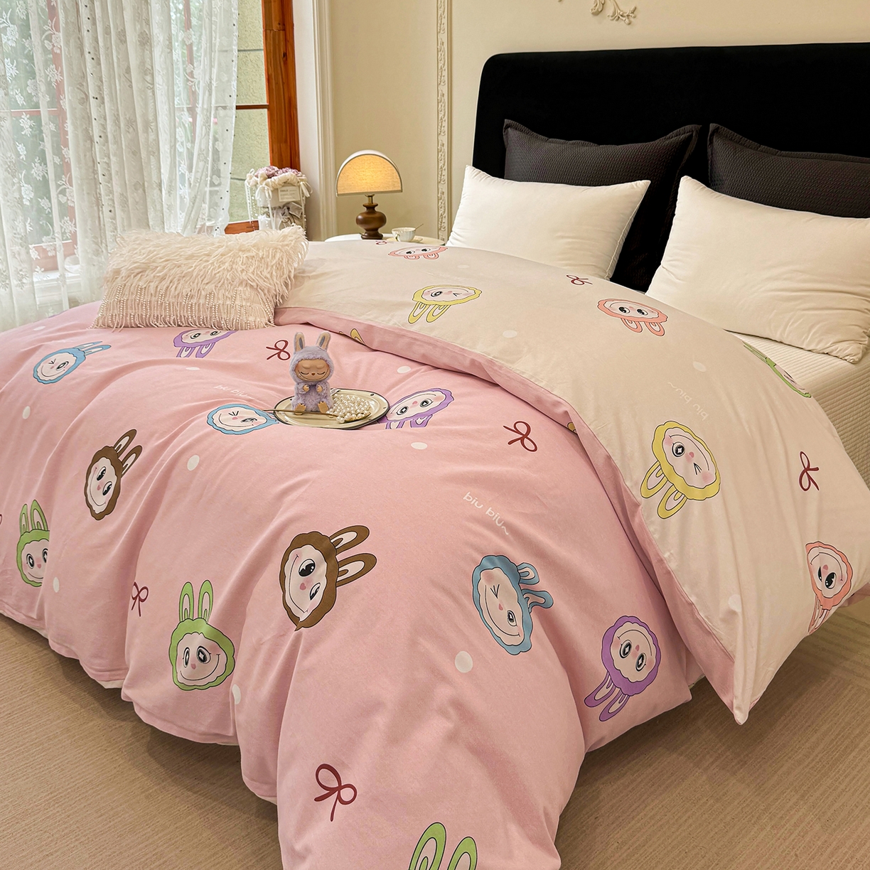 91家纺网 家纺一手货源 找家纺 壹贝家纺 2026新款全棉磨毛单品被套系列 lbb粉