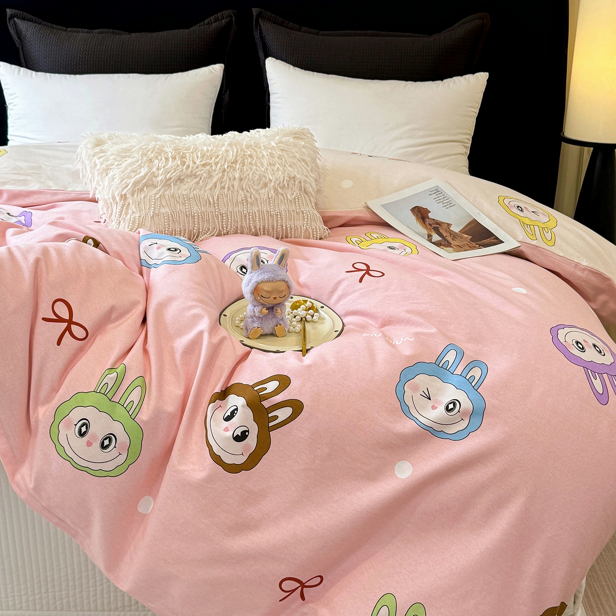 91家纺网 家纺一手货源 找家纺 壹贝家纺 2026新款全棉磨毛单品被套系列 lbb粉