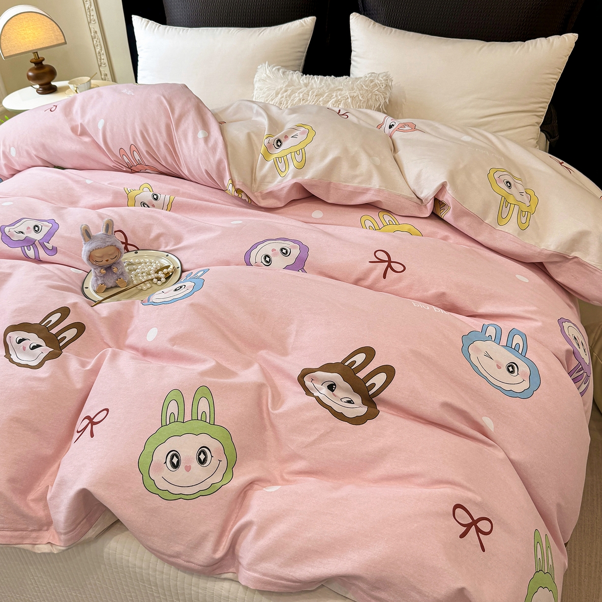 91家纺网 家纺一手货源 找家纺 壹贝家纺 2026新款全棉磨毛单品被套系列 lbb粉