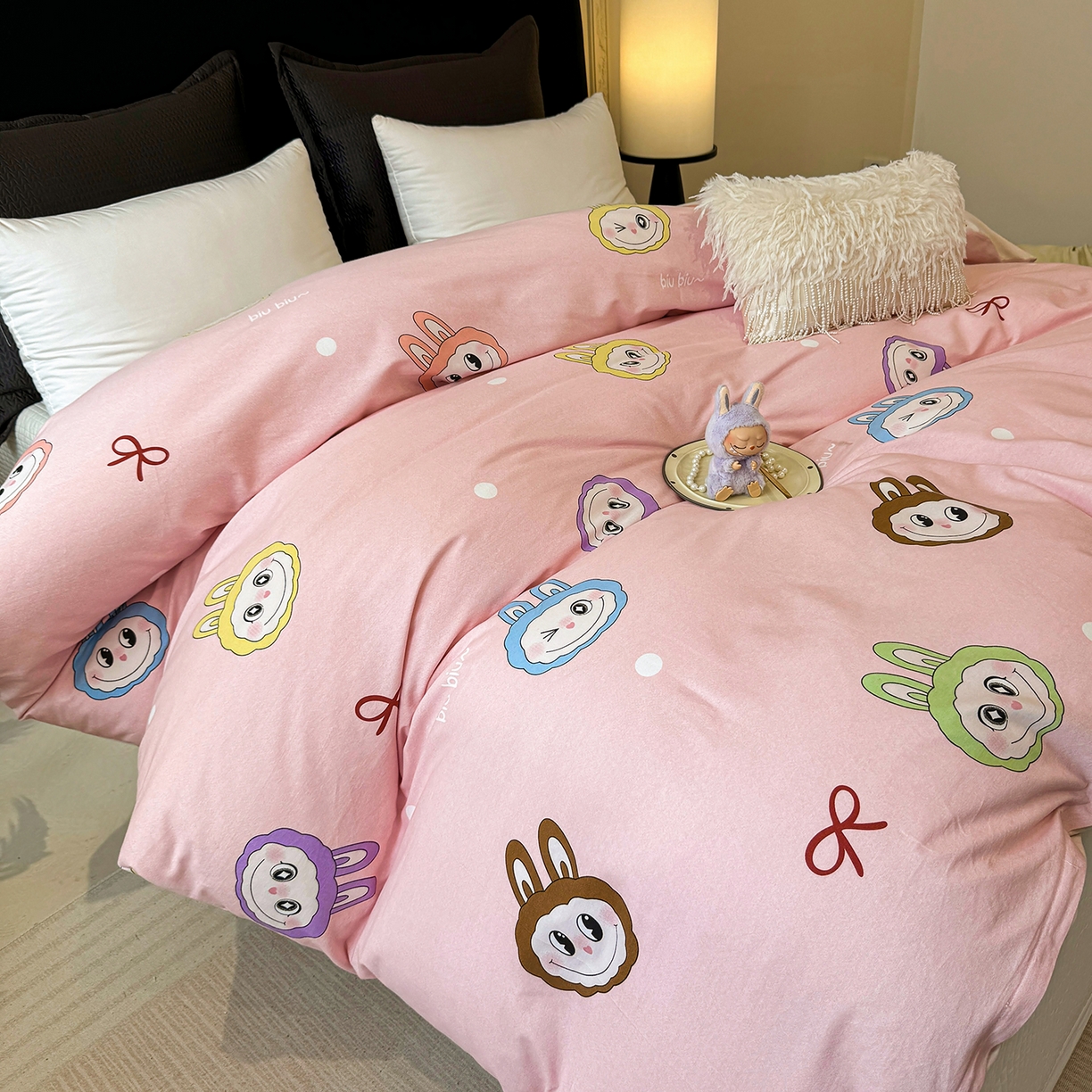 91家纺网 家纺一手货源 找家纺 壹贝家纺 2026新款全棉磨毛单品被套系列 lbb粉