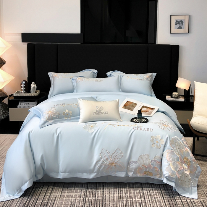 91家纺网 家纺一手货源 找家纺 木子家纺 2026新款A类50S贡缎长绒棉纯棉四件套-花漾 花漾-蒂芙尼蓝-A类贡缎长绒棉