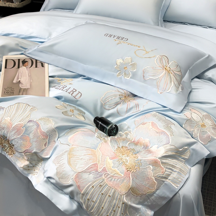 91家纺网 家纺一手货源 找家纺 木子家纺 2026新款A类50S贡缎长绒棉纯棉四件套-花漾 花漾-蒂芙尼蓝-A类贡缎长绒棉